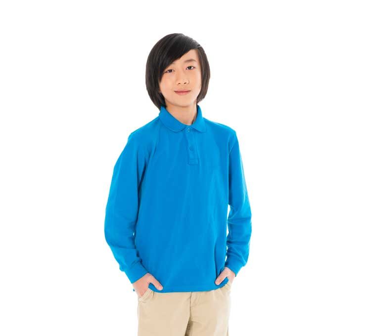 Boy in blue shirt and tan pants 3