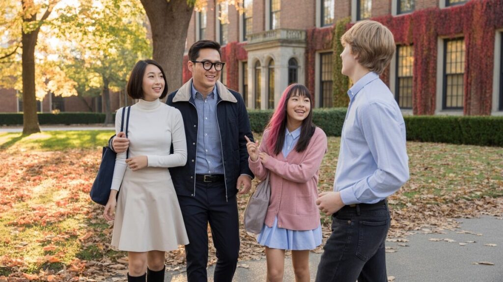 Asian Parents and Their Daughter Getting a Tour at a Top Private High School